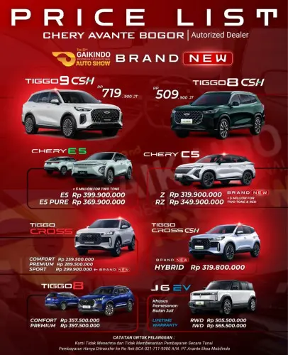 Pricelist Harga Chery cilegon 2025